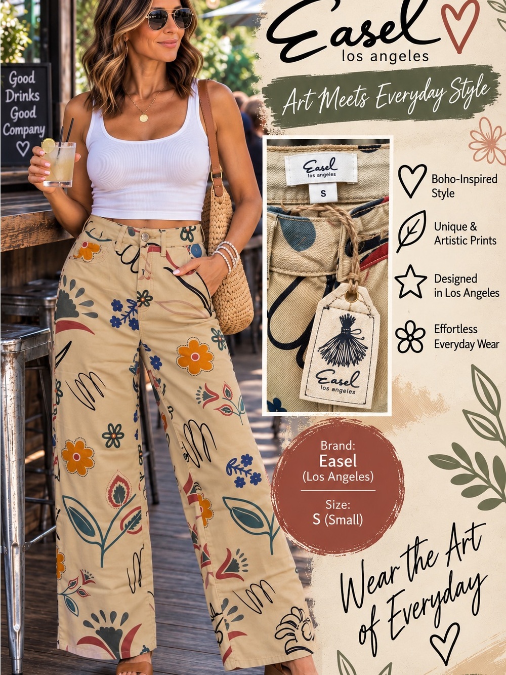 Easel Women's Floral Wide-Leg Jeans